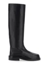 Jil Sander Chunky Heel Leather Knee-high Round Toe Boot In Black