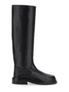 Jil Sander Chunky Heel Leather Knee-high Round Toe Boot In Black