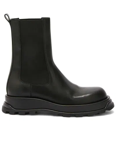 Jil Sander Leather Ankle Boots In Black