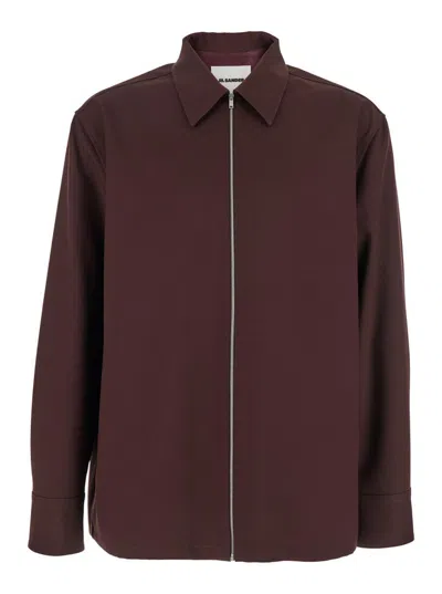 Jil Sander Bordeaux Shirt With Classic Collar And Front Zip Closure In Tech Fabric Man