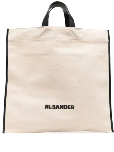 Jil Sander Canvas Tote Bag With Leather Flat Handles In 280