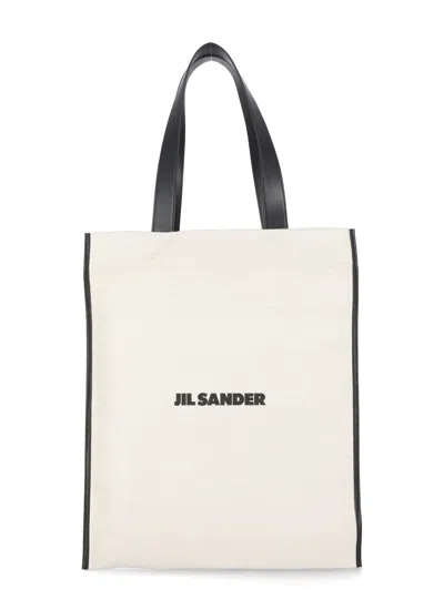 Jil Sander Medium Flat Shopper Shoulder Bag In Neutral