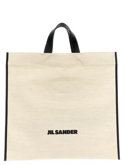 Jil Sander Border Book Tote Square Shopping Bag In White/black