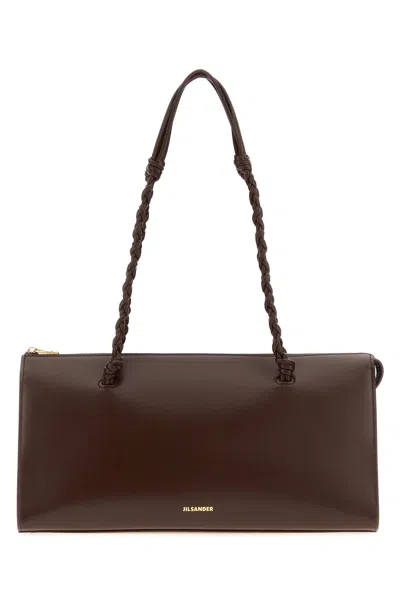 Jil Sander Chocolate Leather Tangle Tent Shoulder Bag In White