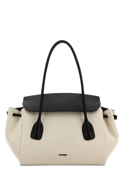 Jil Sander Sand Canvas Small Voyage Shoulder Bag In White
