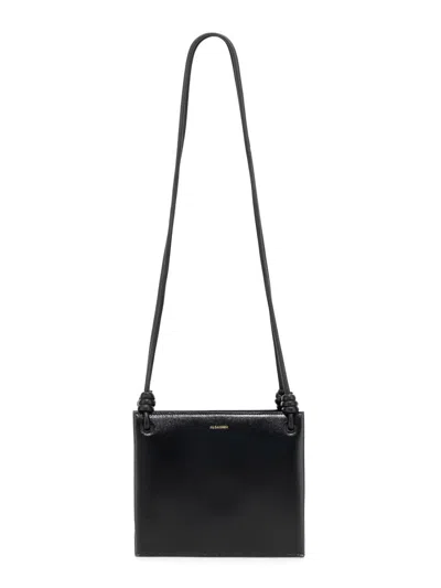 Jil Sander Shoulder Bag With Leather Logo Stamp In Black