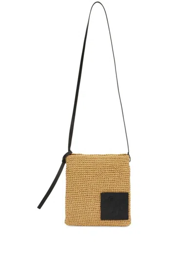 Jil Sander Interwoven Raffia Crossbody Bag In Beige