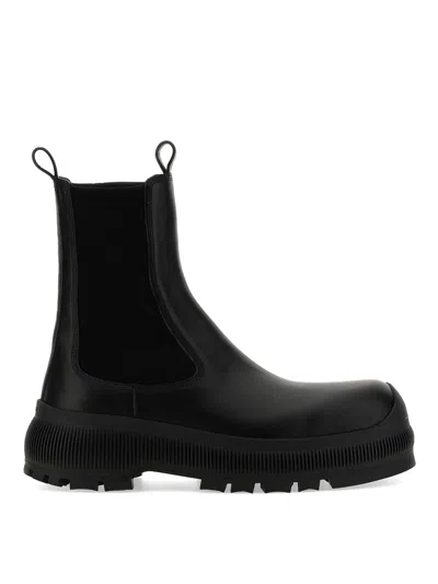 Jil Sander Leather Chelsea Booties With Vibram Sole In Black