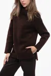 Jil Sander Bouclé Wool Sweater With Boat Neck In Brown