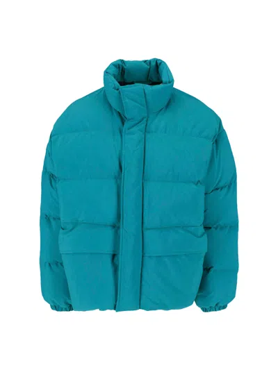 Jil Sander Boxy Cropped Padded Jacket With High Collar And Snap Buttons In Blue