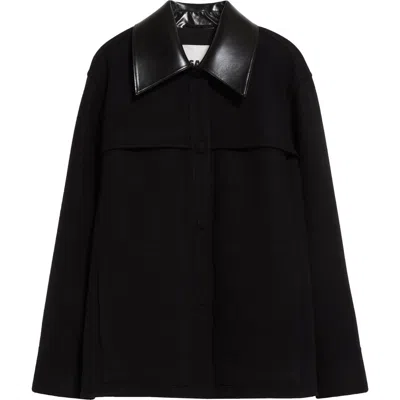 Jil Sander Boxy Double Face Wool Shirt Jacket In Black