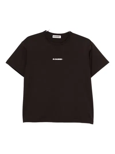 Jil Sander Boxy-fit Brown T-shirt With Centered Logo Print In Black