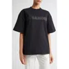 Jil Sander Round Neck Black Cotton T-shirt With Tonal Logo Print In Black