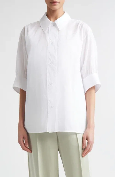 Jil Sander Boxy Puff Sleeve Cotton Poplin Button-up Shirt In Neutral