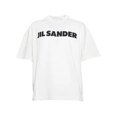 JIL SANDER BOXY WHITE T-SHIRT WITH CONTRASTING LOGO PRINT