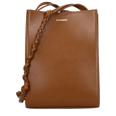 Jil Sander Braided Strap Leather Crossbody Bag In Brown