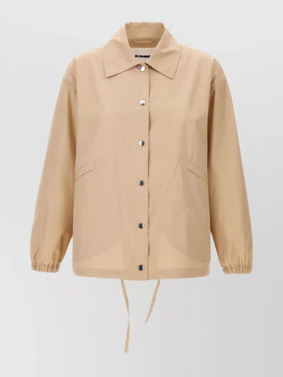 Jil Sander Branded Collar Jacket With Elasticated Cuffs In Neutral
