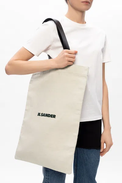 Jil Sander Branded Shopper Bag In Cream