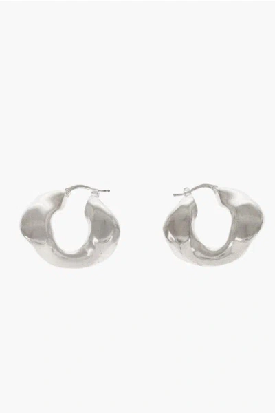 Jil Sander Brass Asymmetric Hoop Earrings In Silver