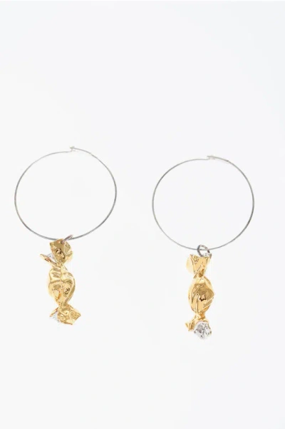 Jil Sander Brass Candy Hoop Earrings With Pendant In Gold