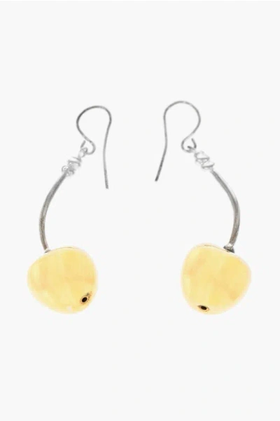 Jil Sander Brass Cherry Earrings With Pendant In Gold