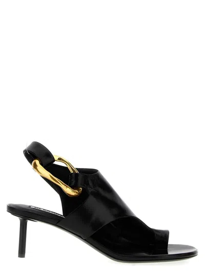 Jil Sander Brass Jewel Thong Sandals In Black