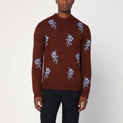 JIL SANDER BRICK-COLOURED ALPACA SWEATER WITH EMBROIDERY