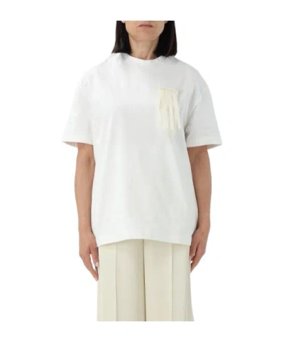 Jil Sander Cotton Crew Neck T-shirt With Tassel Detail In White