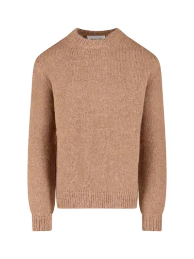 JIL SANDER JIL SANDER BROWN ALPACA-WOOL BLEND CREWNECK SWEATER WITH RIBBED CUFFS
