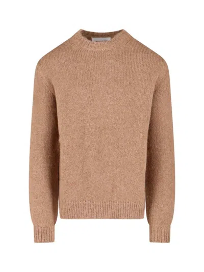 JIL SANDER BROWN ALPACA-WOOL BLEND CREWNECK SWEATER WITH RIBBED CUFFS