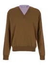 Jil Sander Brown And Lillac Double-neck Sweater In Brown