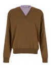 Jil Sander Brown And Lillac Double-neck Sweater In Wool Man In Beige