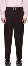 Jil Sander Brown Belted Trousers In Burgundy