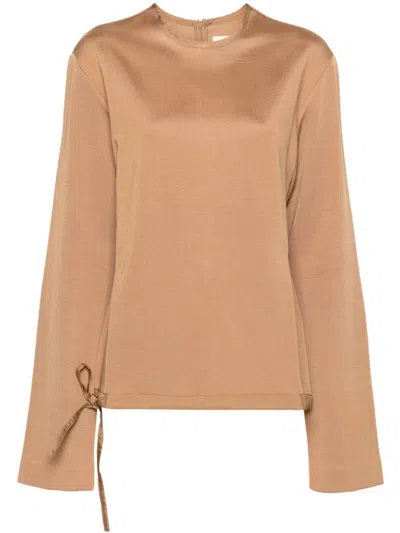 JIL SANDER BROWN BOMBER JACKET WITH TIE DETAIL