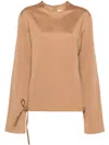 Jil Sander Brown Bomber Jacket With Tie Detail In Pink