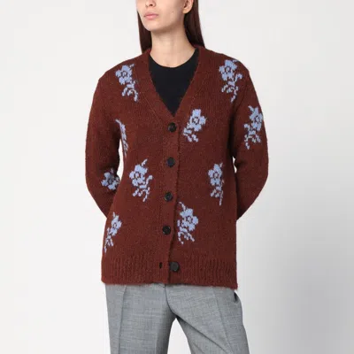 Jil Sander Brown Cardigan With Floral Inlay