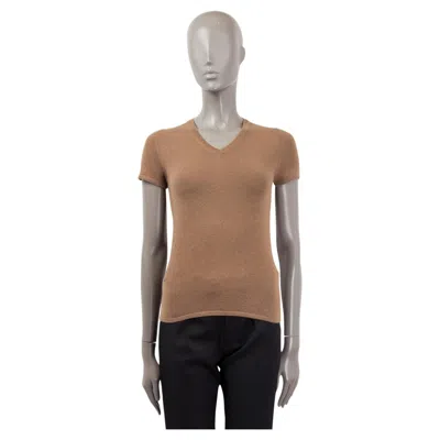 Pre-owned Jil Sander Brown Cashmere Short Sleeve V-neck Sweater 36 S
