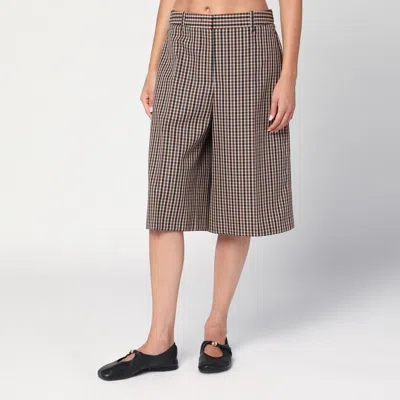 Jil Sander Brown Check Wool Bermuda Shorts In Multi