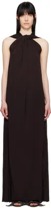 Jil Sander Caped Draped Crêpe Jersey Gown In 201 Chocolate Brown