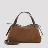Jil Sander Rectangular Suede Shoulder Bag Double Handles Trim In Brown