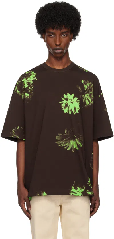 Jil Sander Brown Floral T-shirt In 243 Walnut