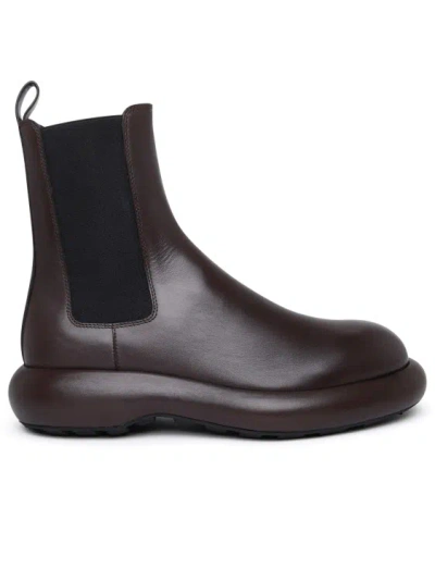 Jil Sander Brown Leather Ankle Boots In Black