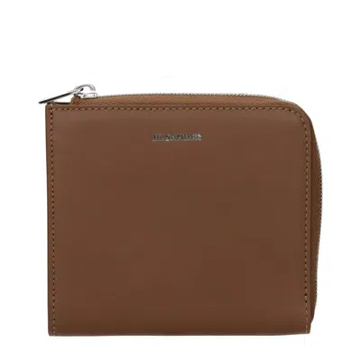 Jil Sander Brown Leather Wallet In Orange