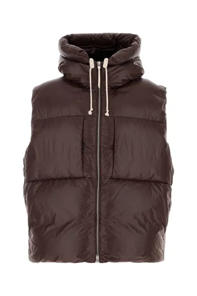 JIL SANDER JIL SANDER BROWN NYLON SLEEVELESS DOWN JACKET