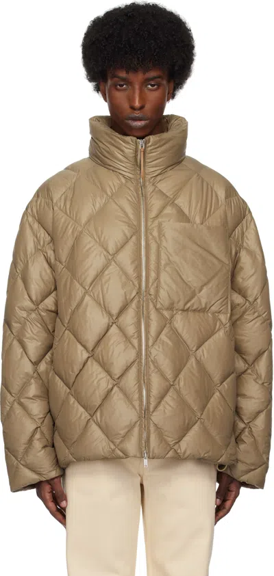 Jil Sander Quilted High Collar Chest Pocket Jacket In Brown