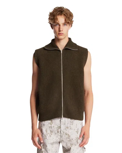 Jil Sander Brown Ribbed Wool Vest In Brown Marrone   #3d322d