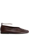 Jil Sander Mahogany Leather Ring Ballerina With Stitched Detail In Brown