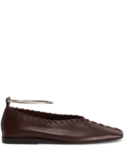 JIL SANDER BROWN RING LEATHER BALLET FLATS