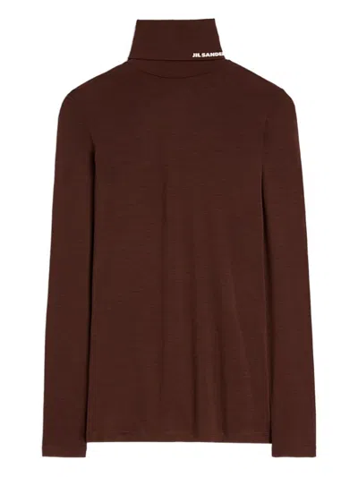 JIL SANDER BROWN ROLL-NECK T-SHIRT