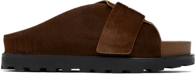 Jil Sander Brown Slip On Slides In 224 Tobacco